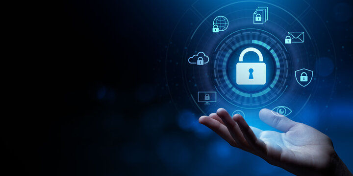 Hand holding digital lock, secure data