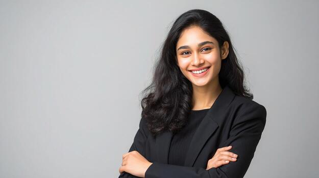 portrait-of-a-young-indian-business-woman-smiling-with-arms-crossed-over-grey-background-f