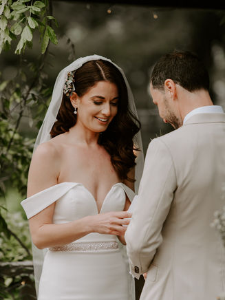 Couple share personalised vows in an outdoor celebrant led wedding ceremony in East Yorkshire by Eleanor the Celebrant