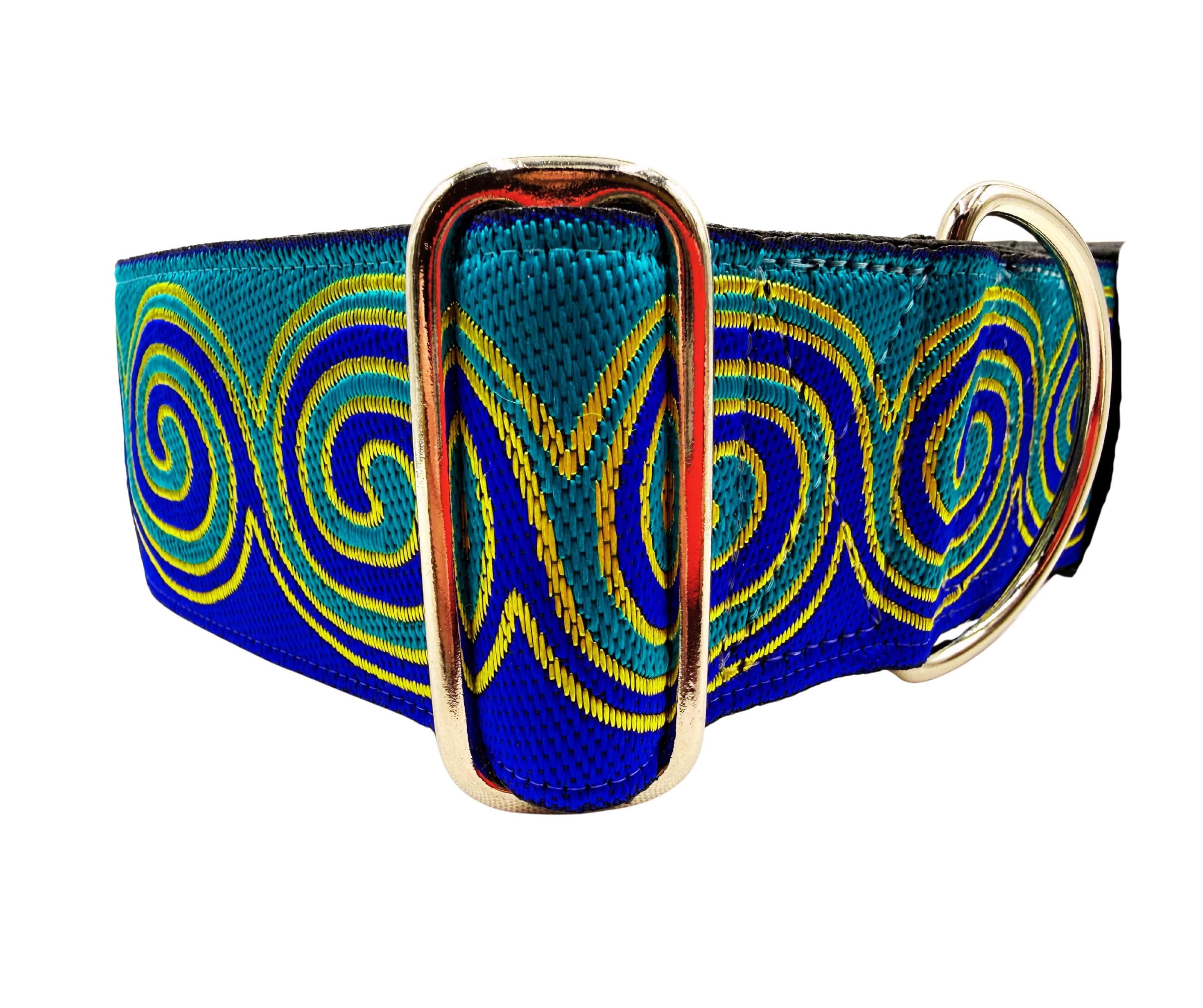 Swirls (Blue) | 2" Wide Dog Collar for Large Breeds, Satin Lined