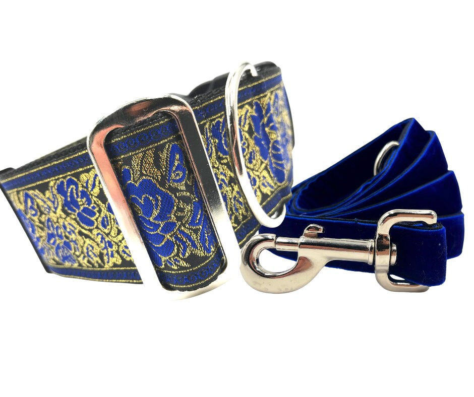 Thumbnail: Sapphire | 2" Wide Martingale Dog Collar, Satin Lined