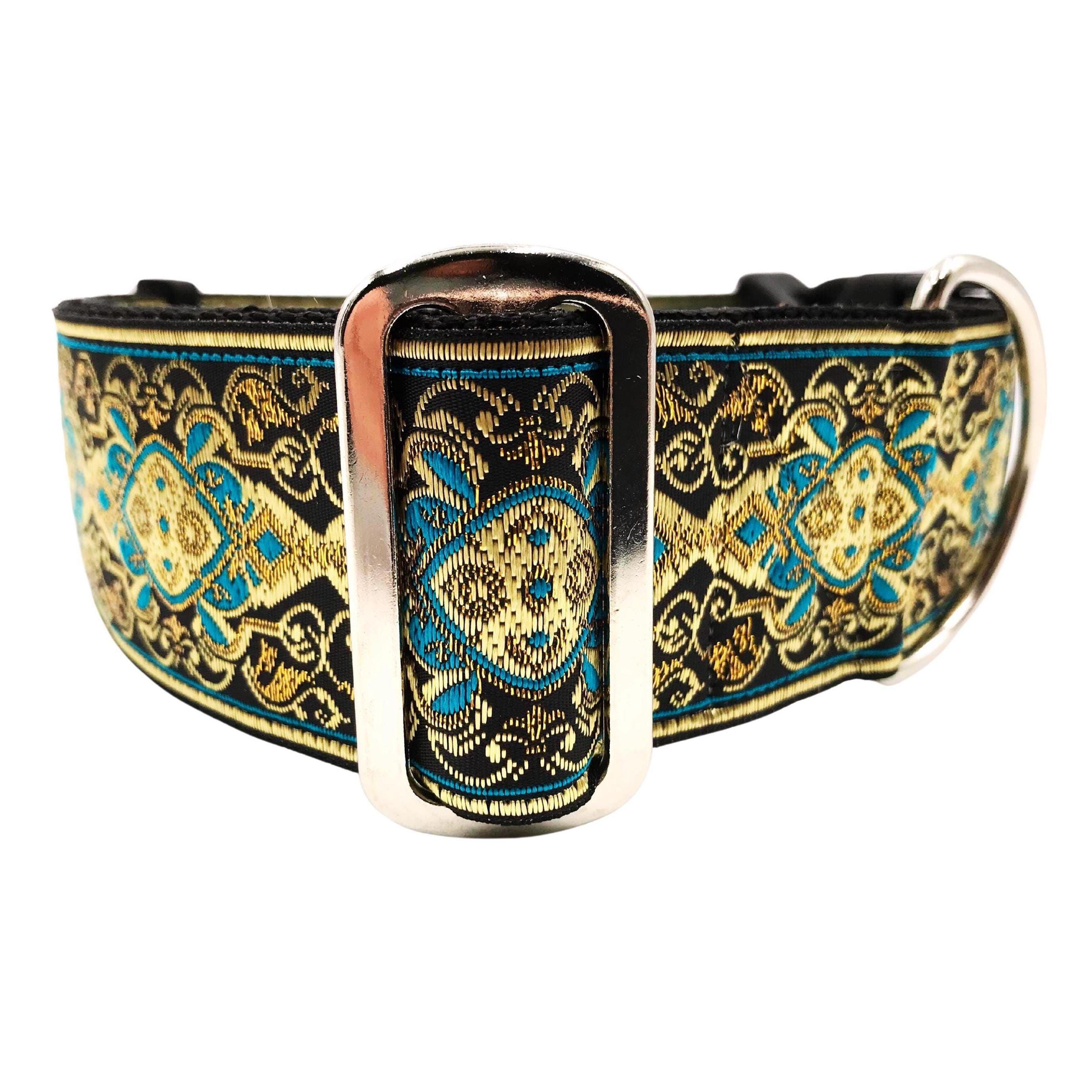 Churchill | 2" Wide Martingale Dog Collar | Large Breed, Turquoise & Gold