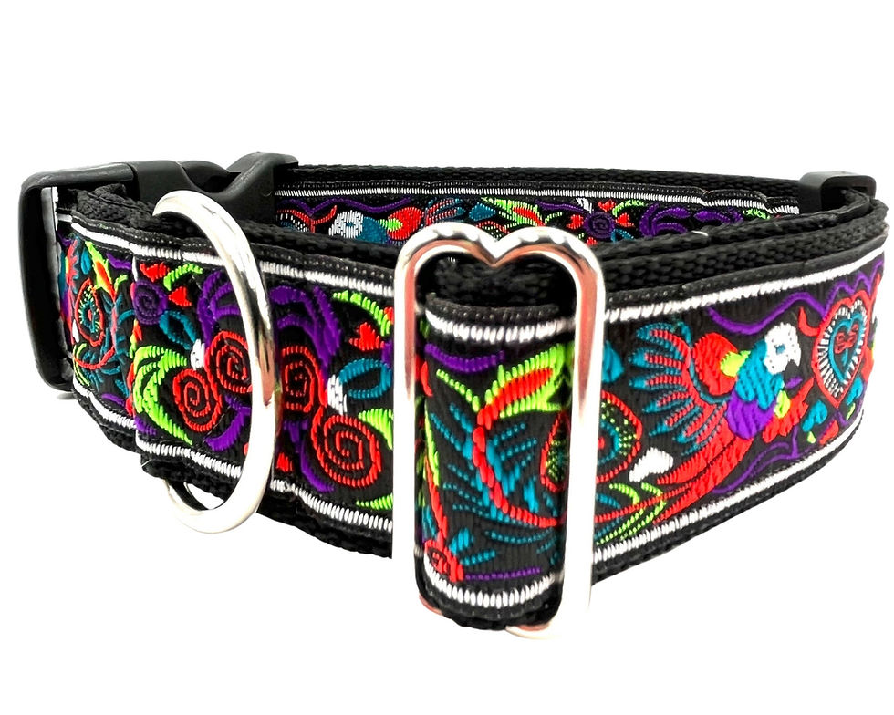 Thumbnail: Peacock II | 1.5" Wide Martingale or Buckle Dog Collar, Large Breed, Satin Lined