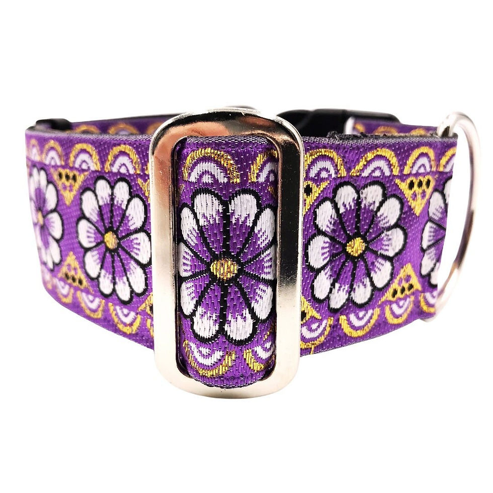 Thumbnail: Lavender Floral Martingale Dog Collar | Satin Lined, Large Breed