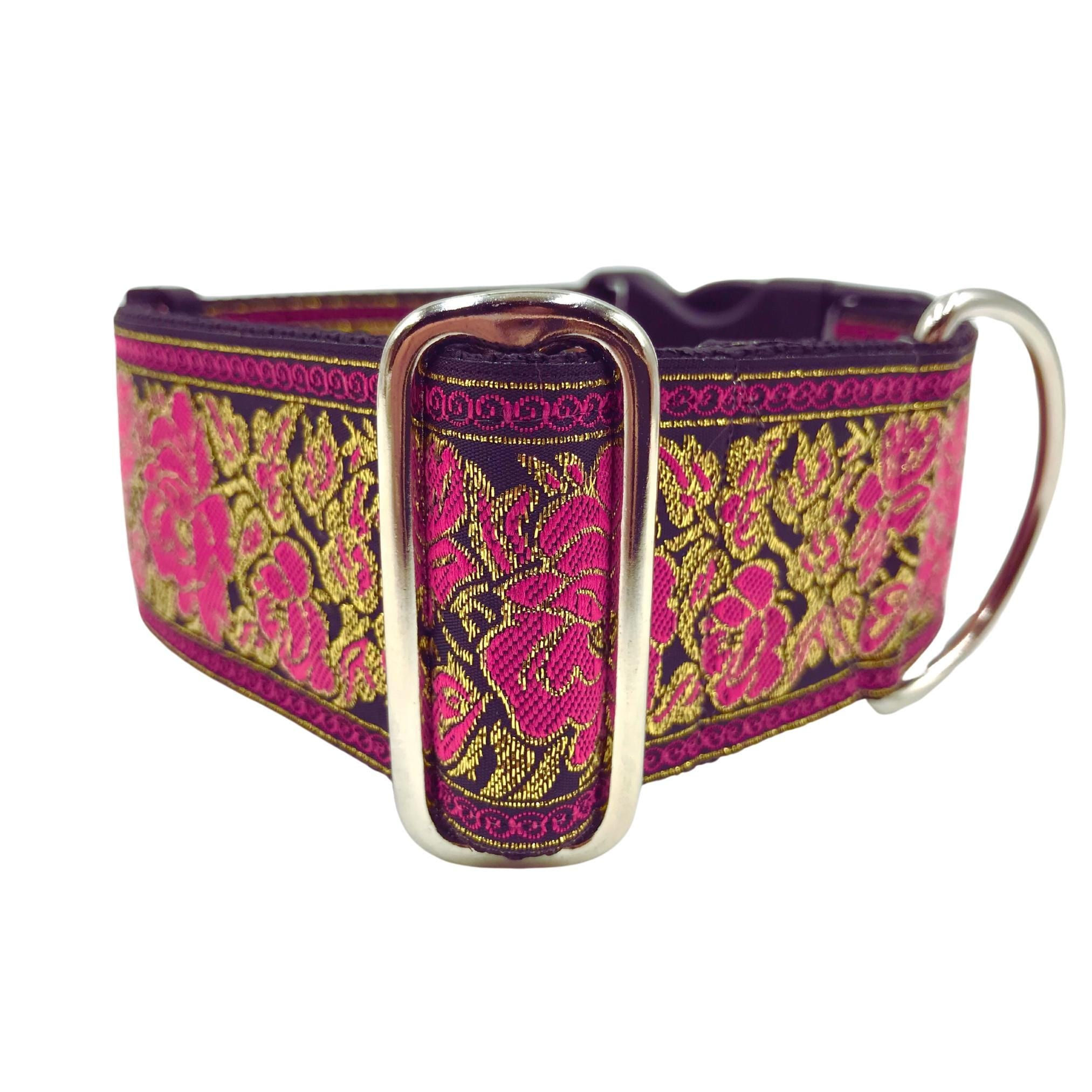 Lily | Floral Martingale Dog Collar: 2" Wide, Satin-Lined, Large Breed