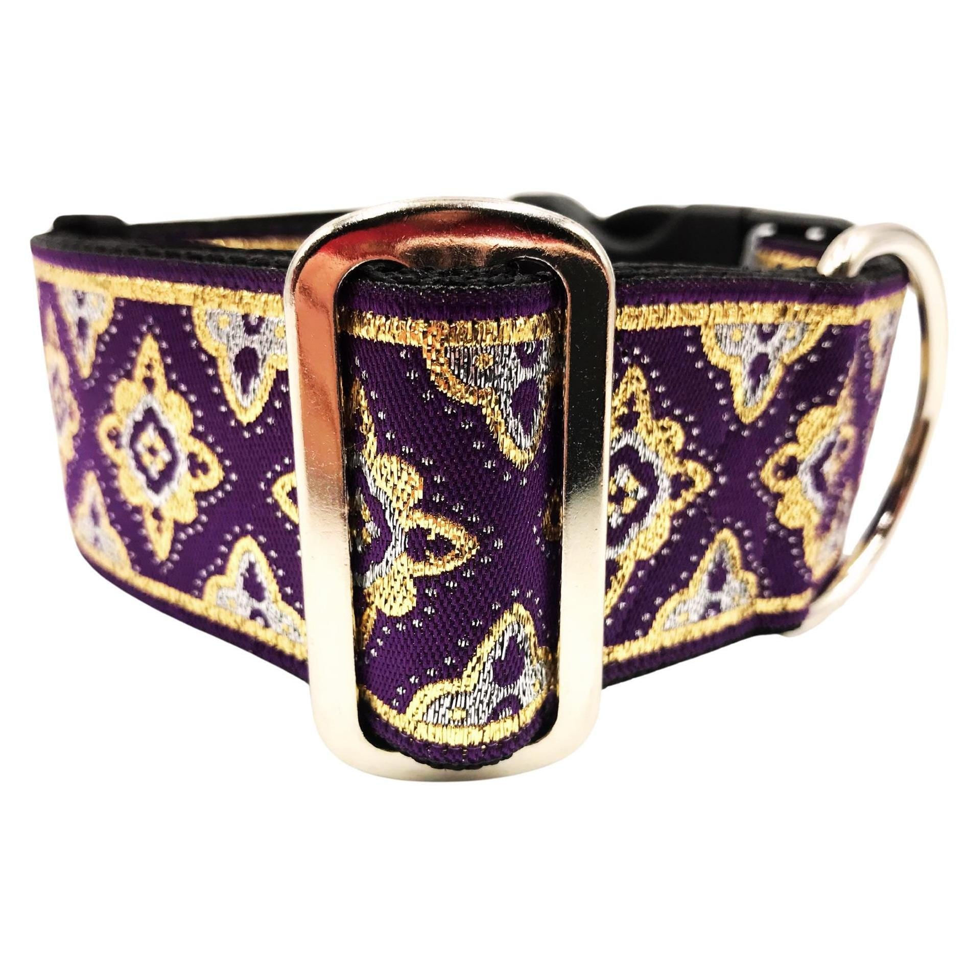 Dianna | 2" Wide, Purple Metallic Dog Collar, Large Breed, Satin Lined