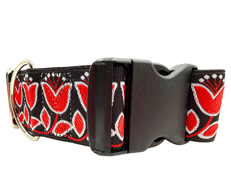 Thumbnail: Tulips | 2" Wide Regular or Metal Buckle Dog Collar, Large Breed, Satin Lined