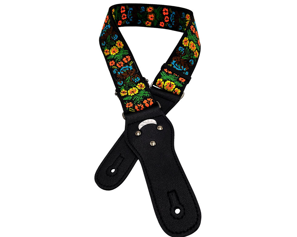 Thumbnail: Wildflower | Guitar Strap, Orange and Yellow Floral Design with Pick Holder