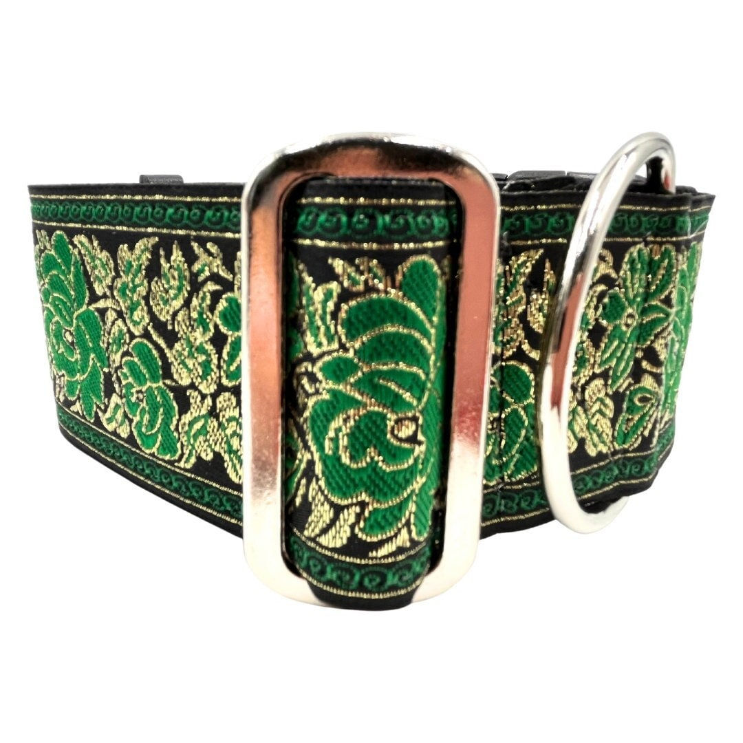 Clover | 2" Wide Regular or Metal Buckle Dog Collar, Large Breed, Satin Lined