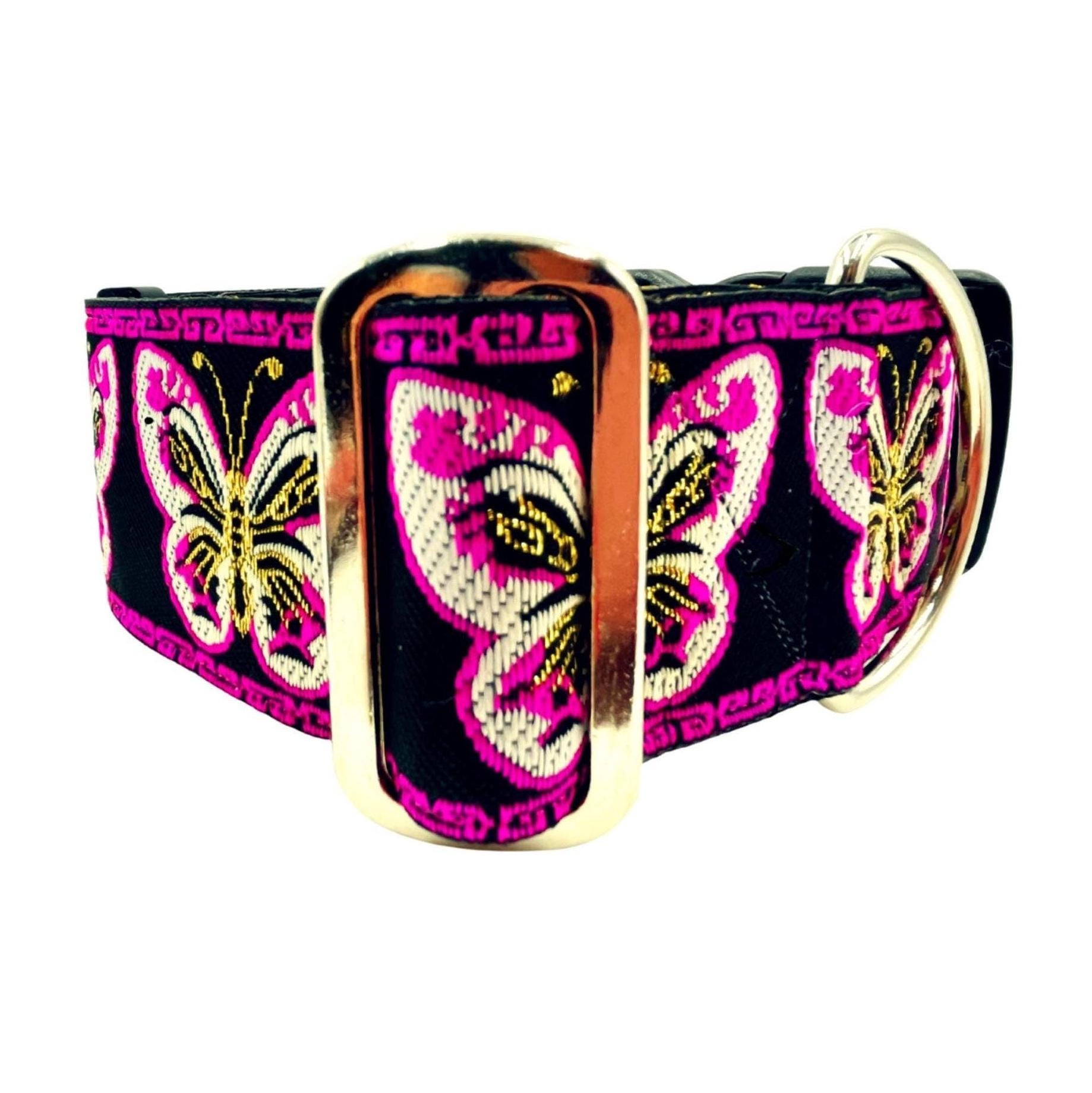 Flutter (Pink) | 2" Wide Martingale Dog Collar, Satin Lined, Large Breed