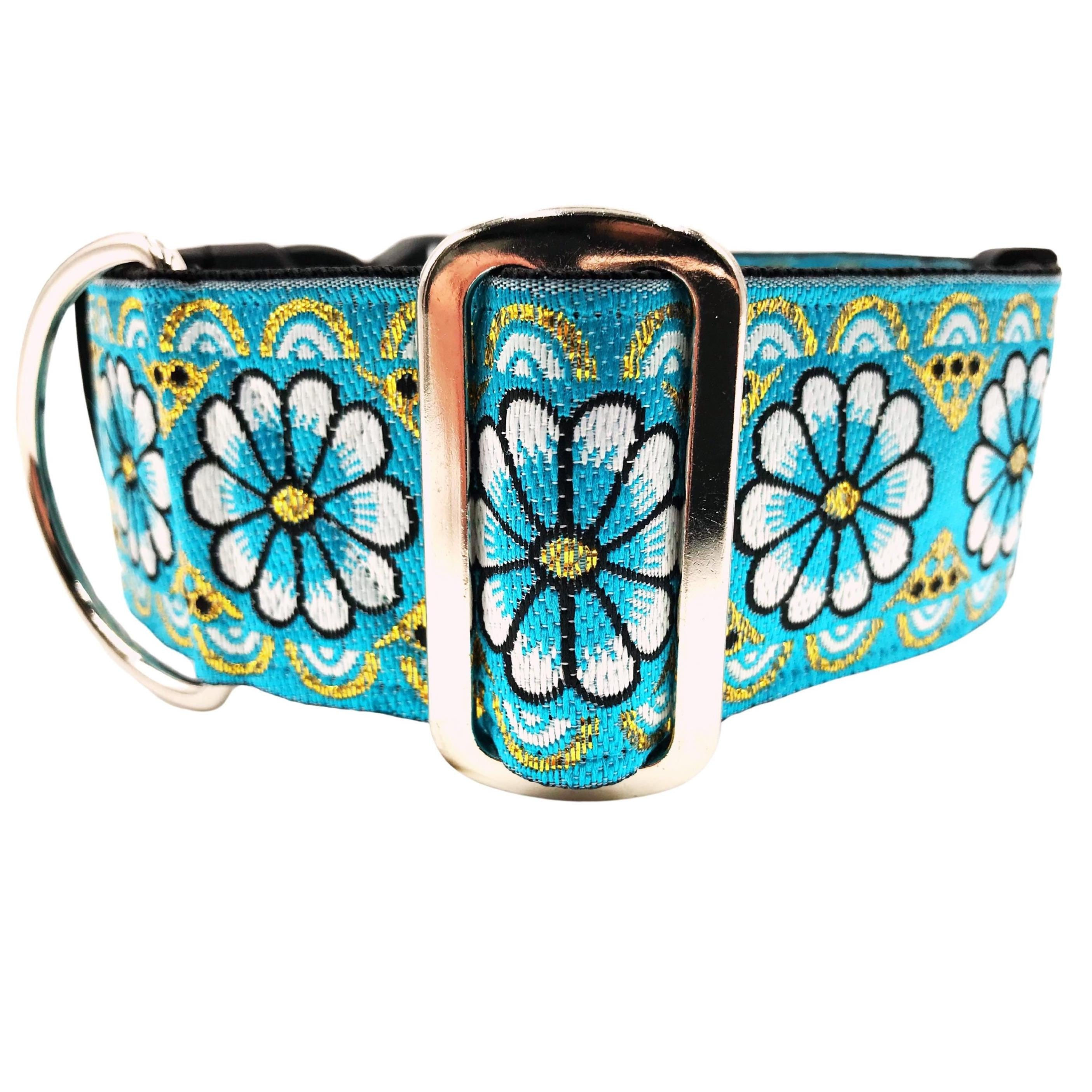 Turquoise | 2" Wide Regular or Metal Buckle Dog Collar, Large Breed, Satin Lined