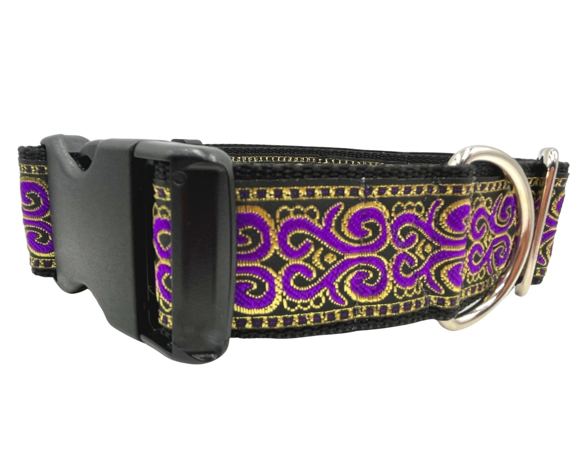 Guinevere | Purple Dog Collar, 1.5" Wide, Large Breed Buckle or Martingale
