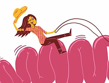 Illustration of a woman riding a bowel
