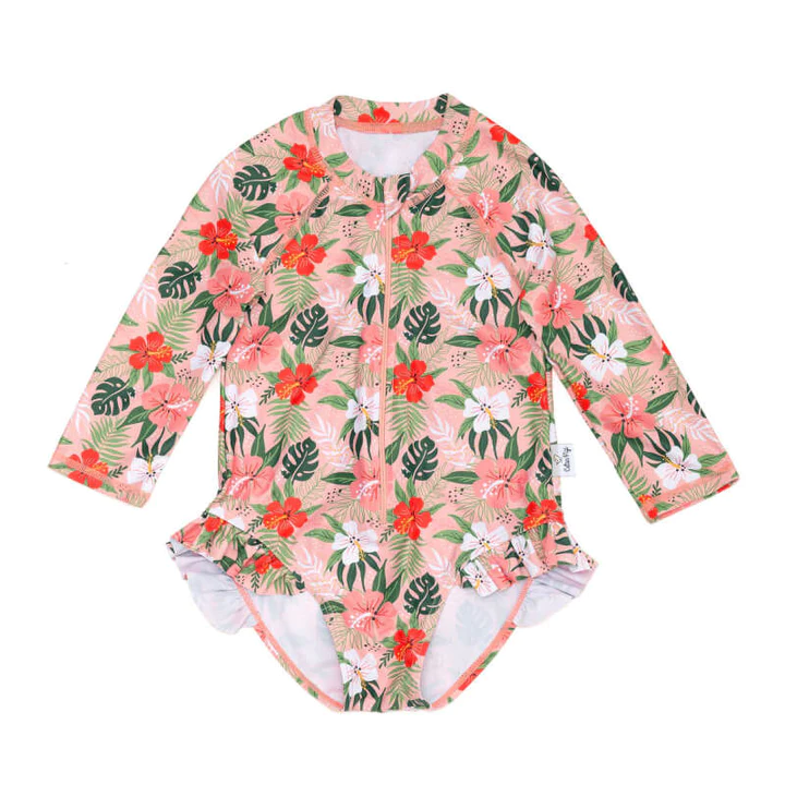 Cotton Pigs Tropical Hibiscus Rash Guard Baby Toddler Swimsuit