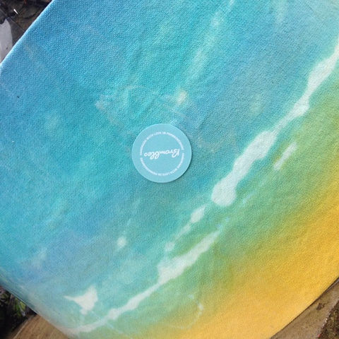 Blue, green, and yellow ombre resin tray with Brombleshandmade logo