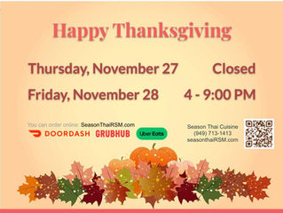 🦃 Happy Thanksgiving from Season Thai Cuisine! 🍁