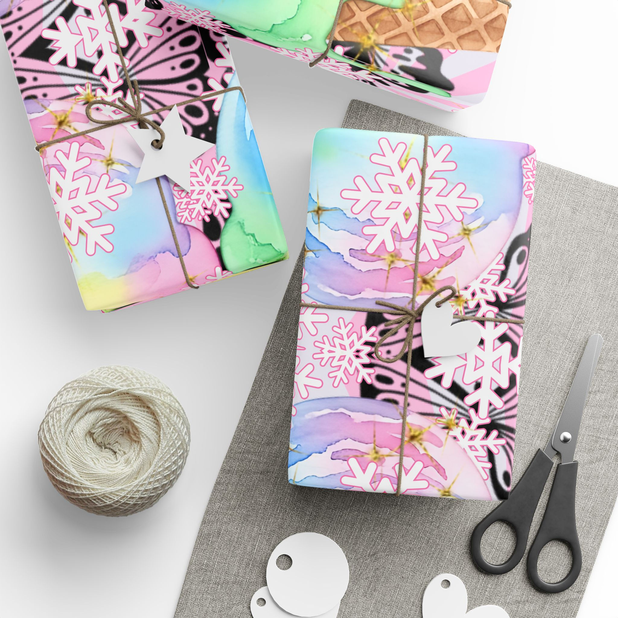 Pink Holiday Snowflake Wrapping Paper Roll — Festive Gift Wrap
