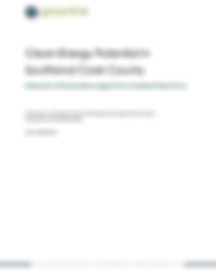 Cover page for the report titled "Clean Energy Potential in Southland Cook County: Rooftop Solar and Energy efficiency Opportunities in Southland Cook County, IL." The report was prepared by Greenlink Analytics for Adal Regis, Director of Municipal Consulting at Elevate Energy, dated August 1, 2024. The cover is simple with white background and green text and logo.