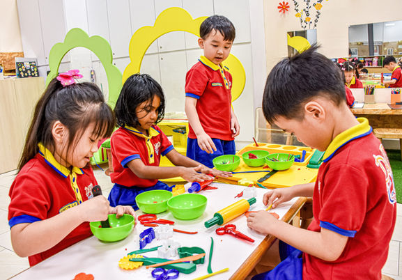 In the Creative Play Space, there are materials for free creative exploration.
