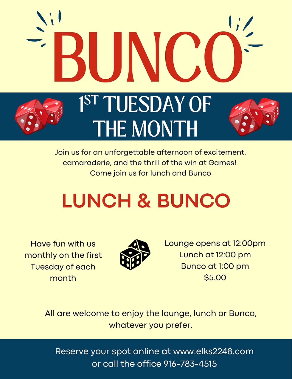 Bunco/Lunch - 1st Tuesday of the month