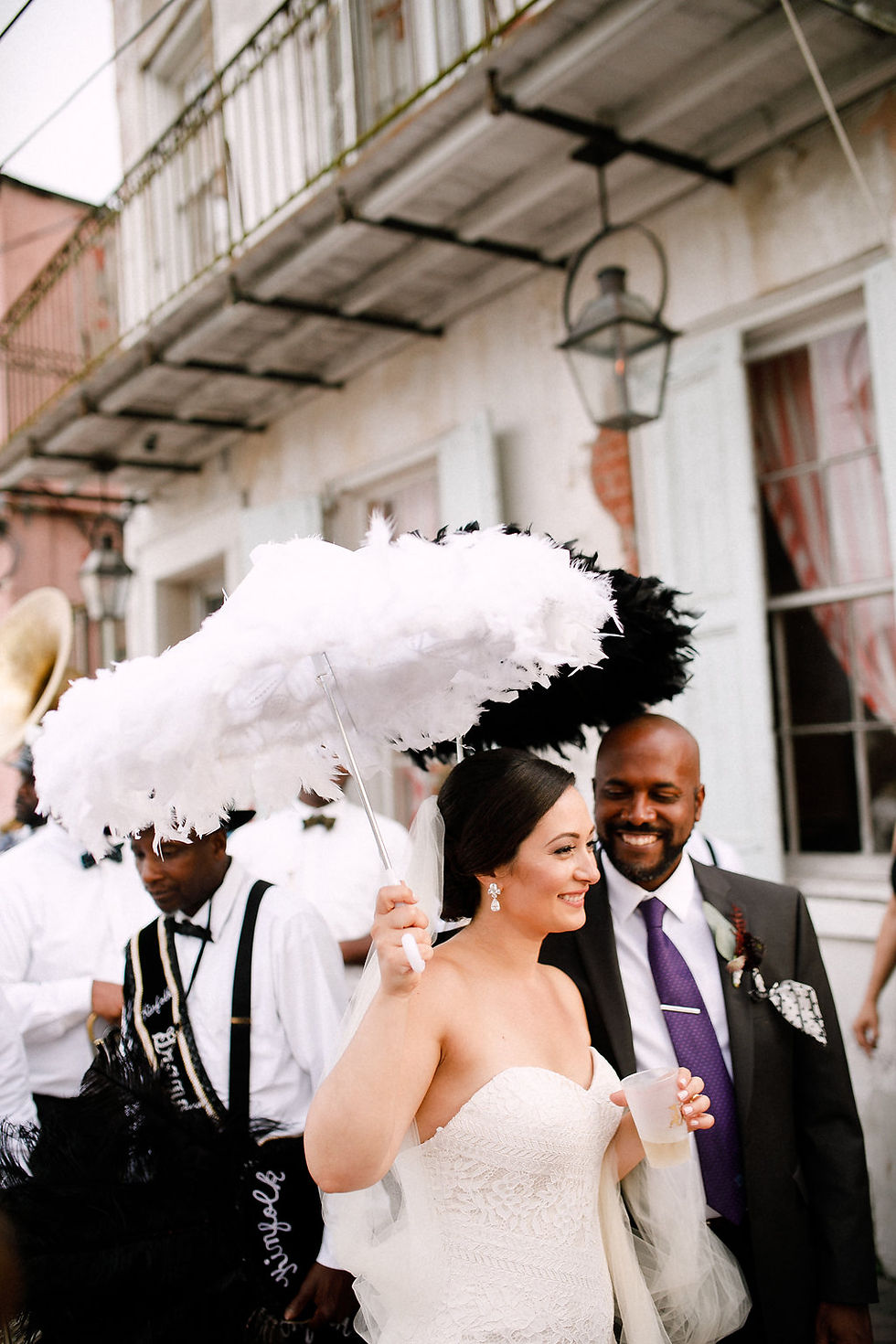 New Orleans Wedding with Ruby and Pearl Events, Kaylynn Marie Photography, Antigua Florals + Styling, Lovegood Wedding & Event Rentals , Kinfolk Brass Band at Race & Religious / Vintage Decor, Lounge Space, and Classic Farm Tables