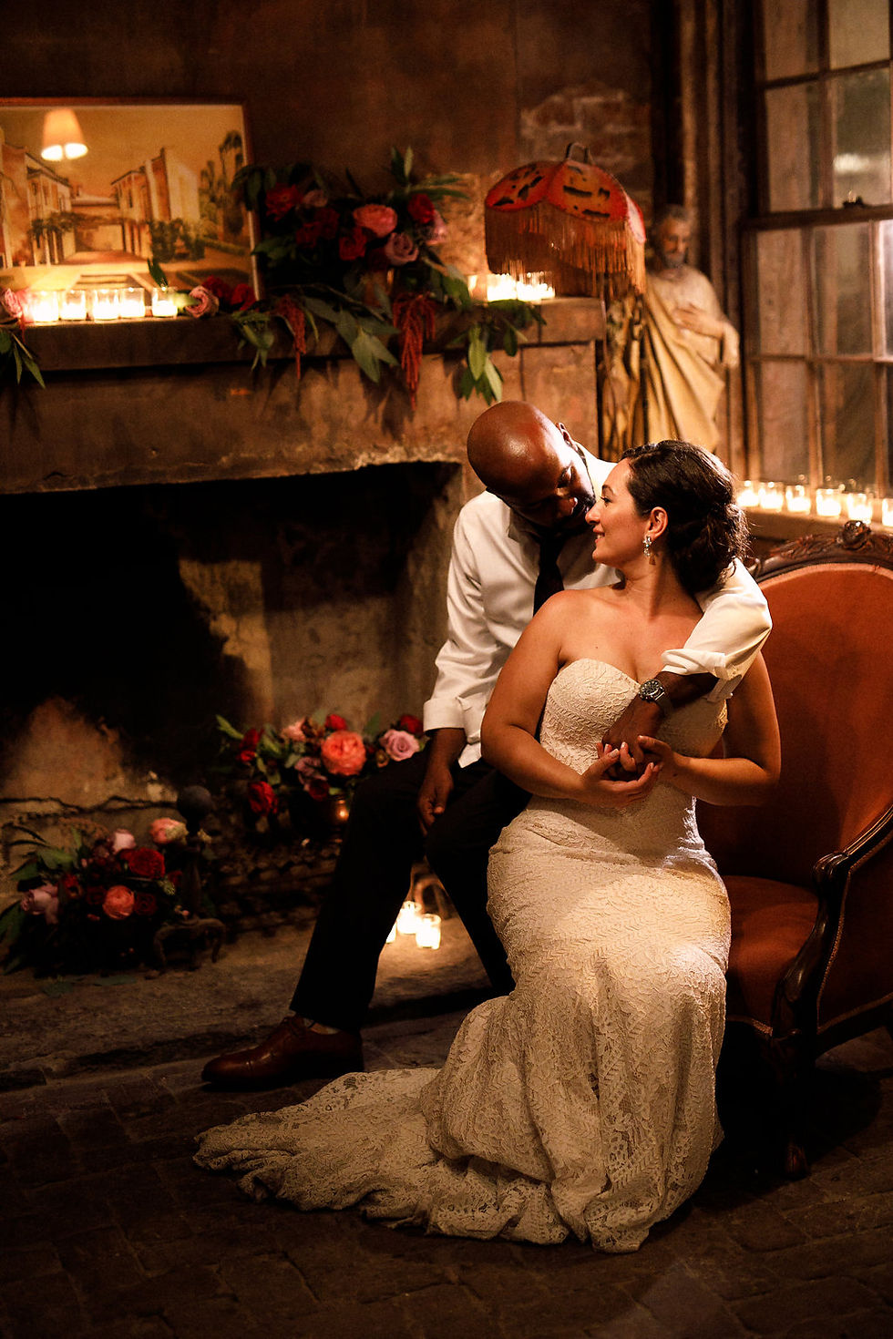 New Orleans Wedding with Ruby and Pearl Events, Kaylynn Marie Photography, Antigua Florals + Styling, Lovegood Wedding & Event Rentals , Kinfolk Brass Band at Race & Religious / Vintage Decor, Lounge Space, and Classic Farm Tables