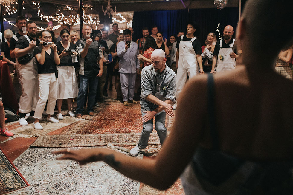 Bride and Groom Dressed in All Denim with Eclectic Details, Van Sneakers, and an Overall Bridal Party | Lovegood Wedding & Event Rentals | New Orleans Vintage Rental Company for Corporate, Parties, and Weddings | Lounge Furniture in NOLA, Specialty Rentals, Decor across the Southeast