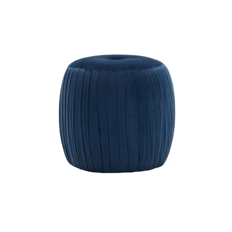 Round Navy Velvet Ottomans