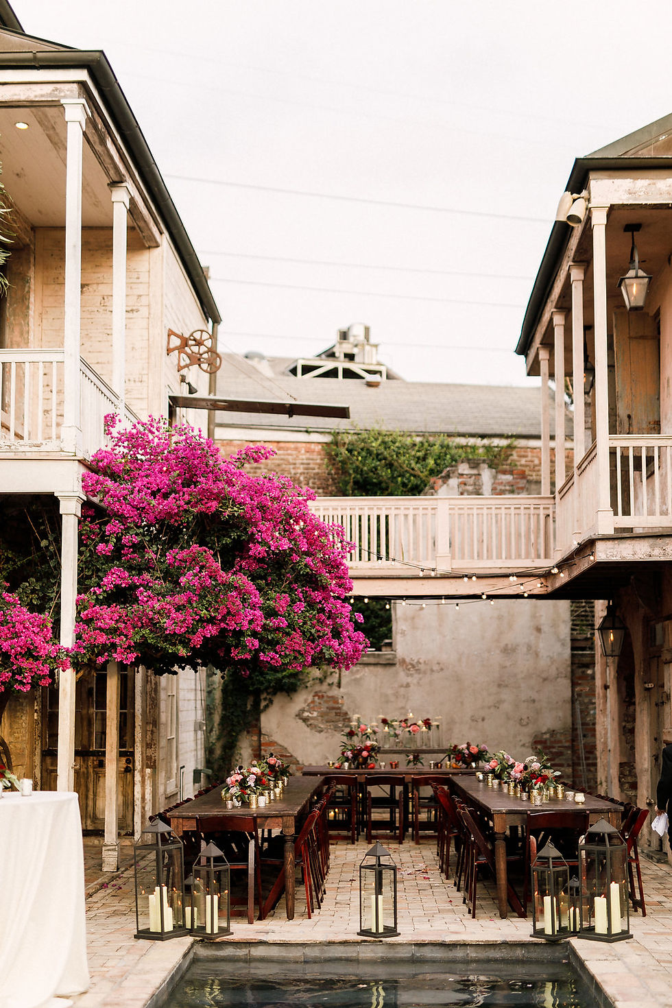 New Orleans Wedding with Ruby and Pearl Events, Kaylynn Marie Photography, Antigua Florals + Styling, Lovegood Wedding & Event Rentals , Kinfolk Brass Band at Race & Religious / Vintage Decor, Lounge Space, and Classic Farm Tables