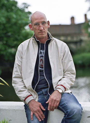Scooter club member photographed next to The River Derwent, derby England