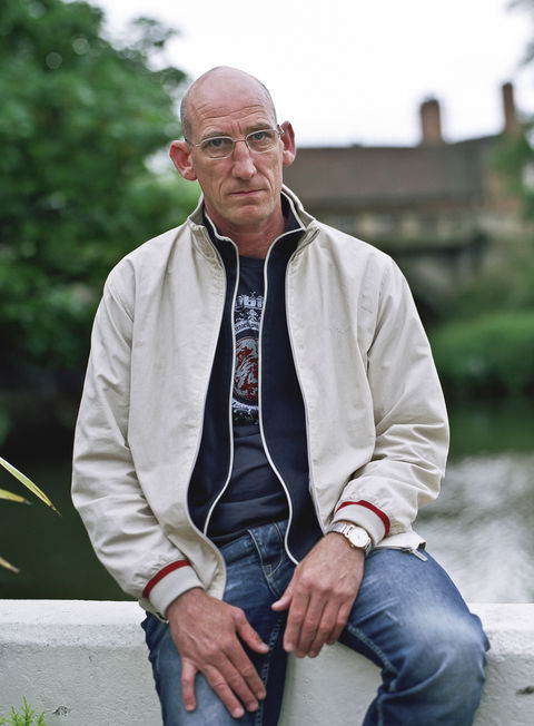 Scooter club member photographed next to The River Derwent, derby England