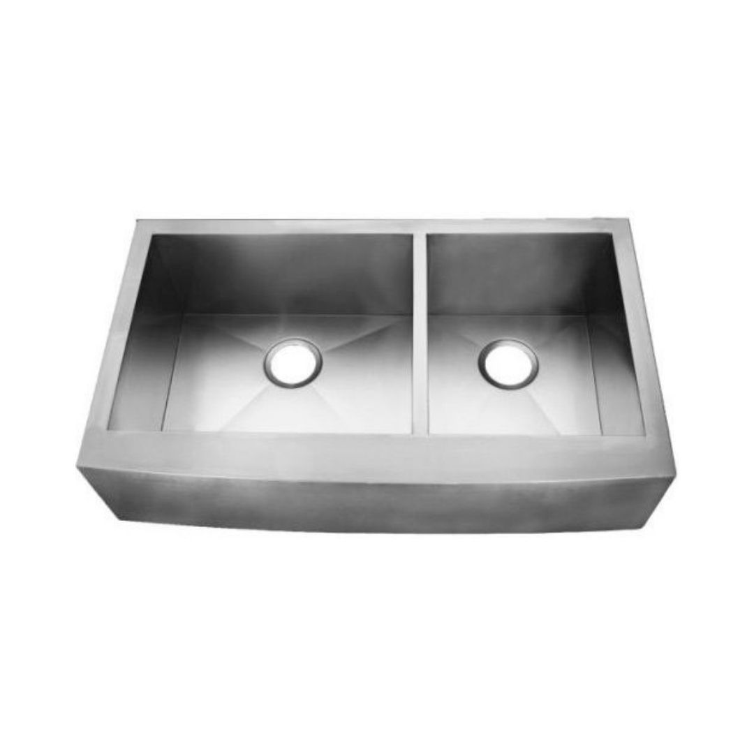 PROHS Round Front 70/30 Double Bowl Farmhouse Apron Handmade Kitchen Sink
