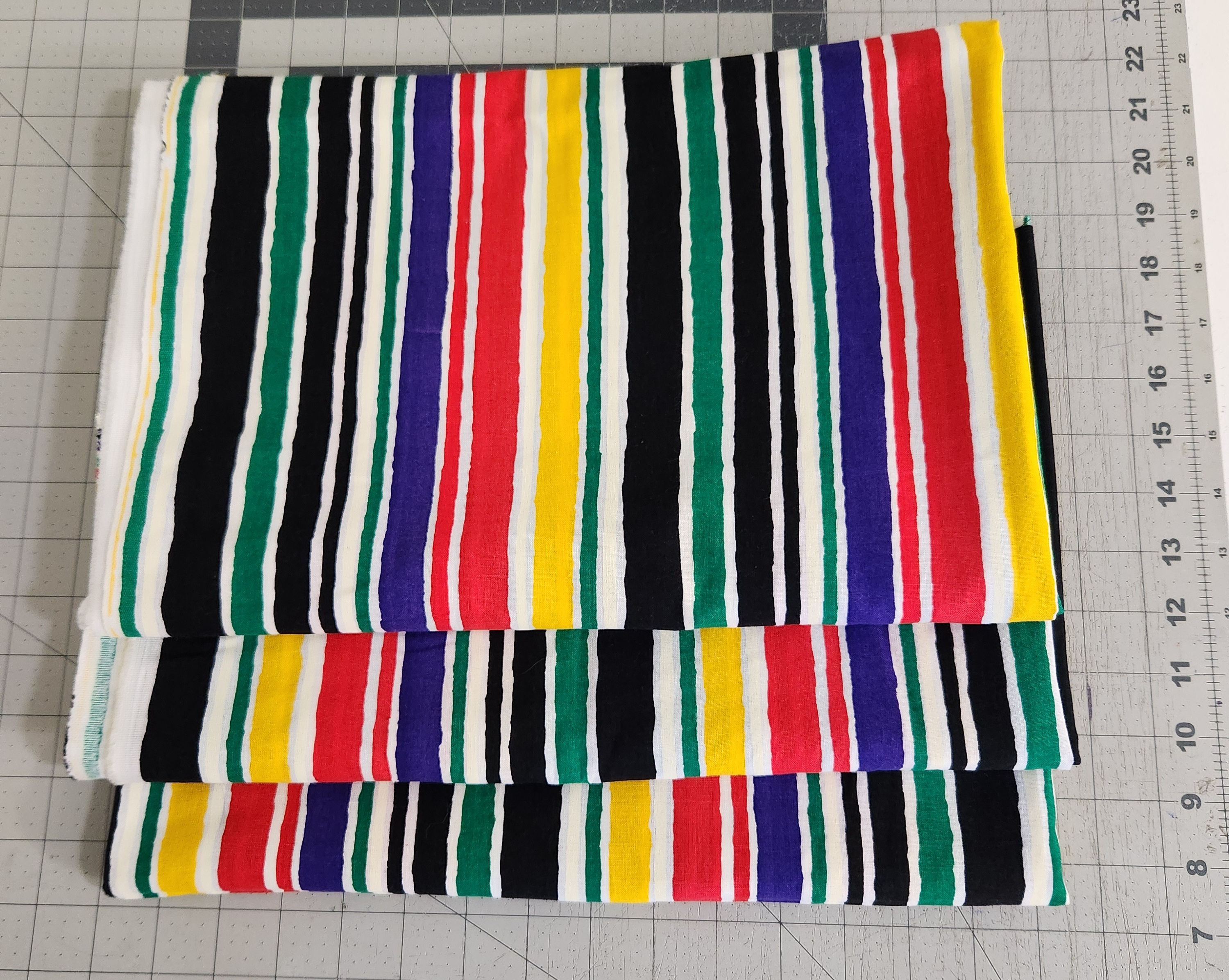 BRIGHT STRIPE Cotton Fabric. 3 pieces, 1 yard each. Price is for all 3 yards.