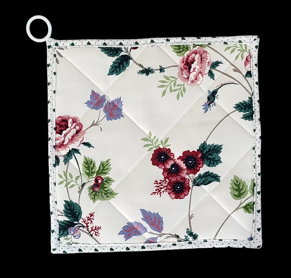 Thumbnail: HOT PADS/HOLDERS 8 1/2" Roses & Berries reversible to Green Hearts, Pair