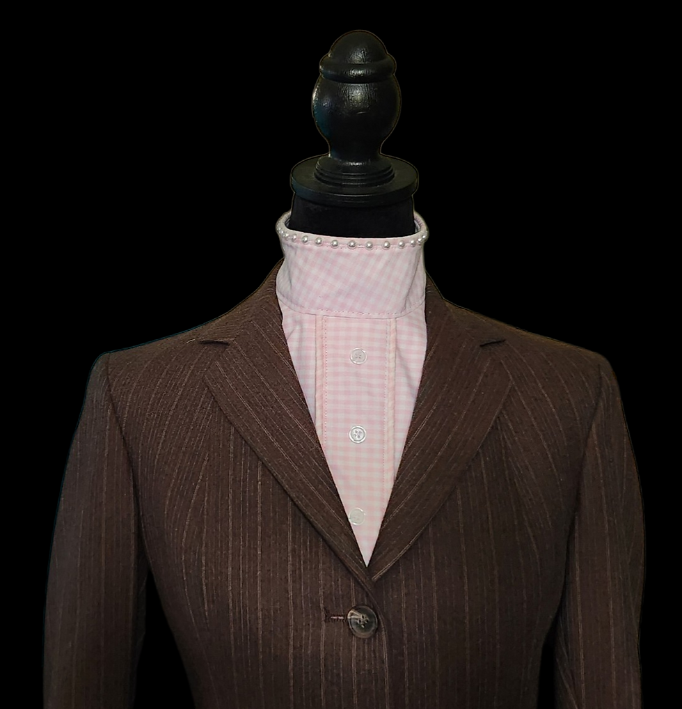 Thumbnail: IN STOCK HUNT SEAT DICKIE (Bib) Light Pink Gingham, Pearl Accents, Standard Size