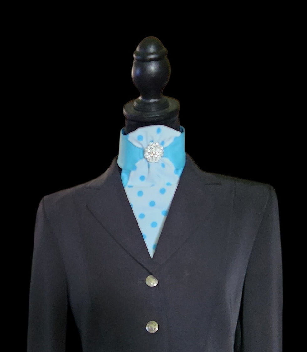 Thumbnail: PRE-TIED Dressage Stock Tie, Light Blue Polka Dot, (Limited Edition,2 Available)