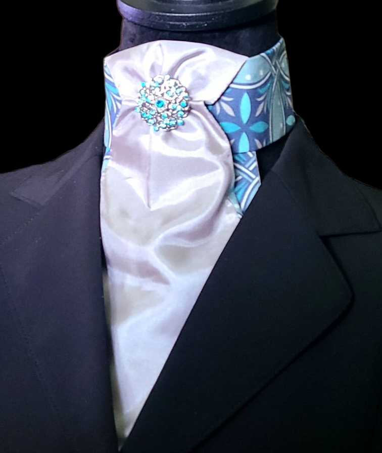 Thumbnail: PRE-TIED Dressage Stock Tie, Aqua & silver (Limited Edition)