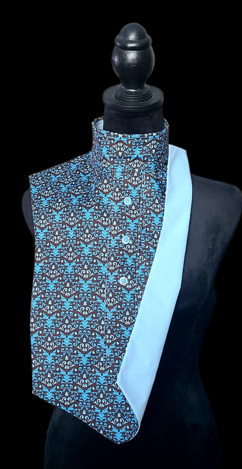 Thumbnail: IN STOCK HUNT SEAT DICKIE (Bib) Reversible Blue and Brown Print, Standard Size