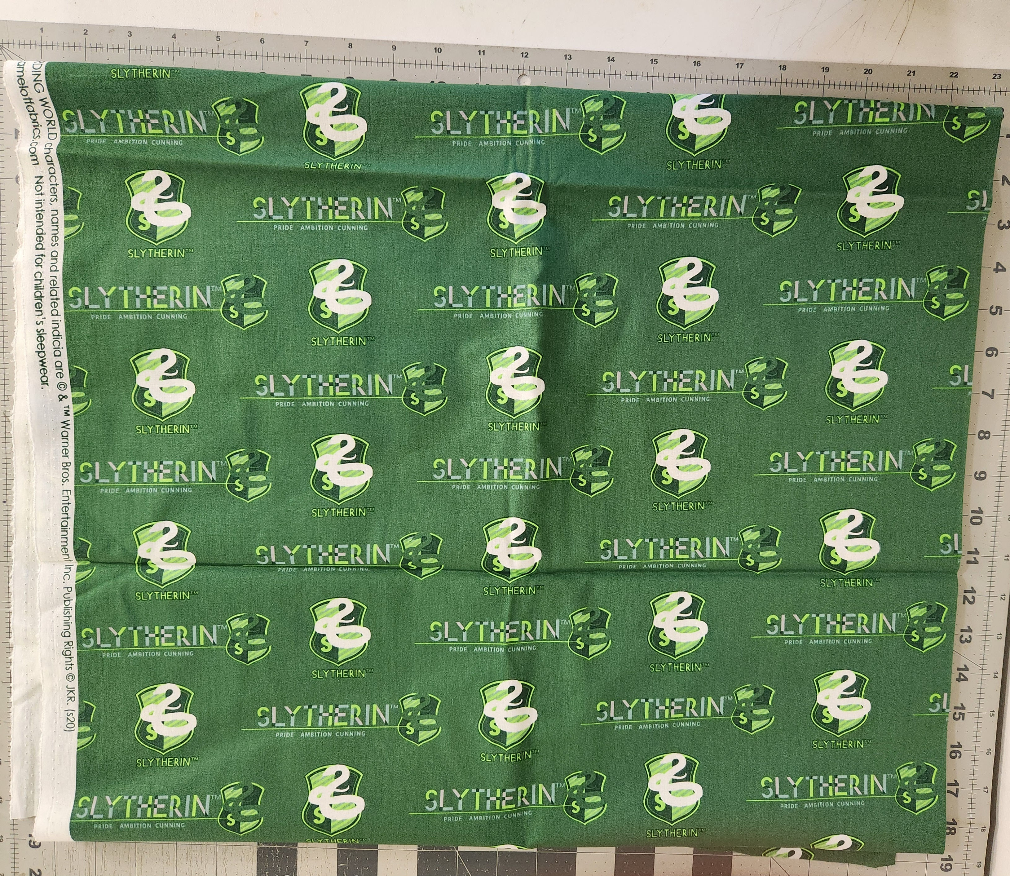 SLYTHERIN Cotton Fabric, 2 Yards, Never Used, Camelot Fabrics