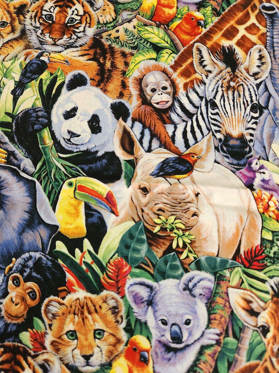 Thumbnail: DAVID TEXTILES Jungle Animals Cotton Fabric, 1 yard