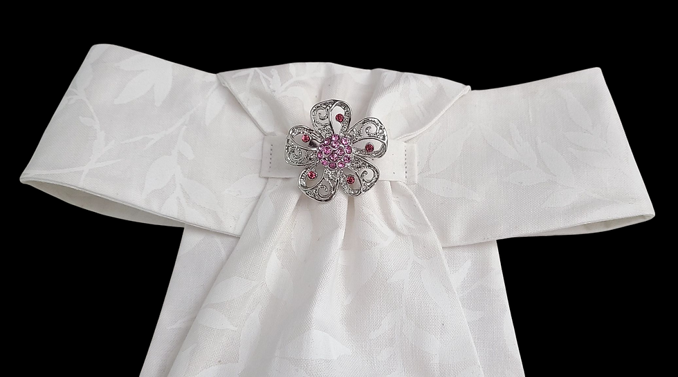 Thumbnail: PRE-TIED Dressage Stock Tie, White Leaves & Branches (Choice of front pin or emb