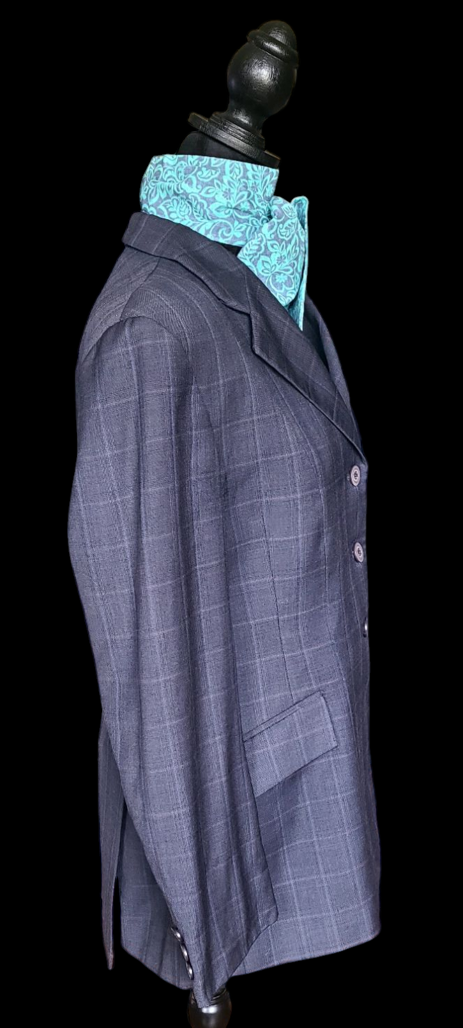 Thumbnail: RJ CLASSICS PRESTIGE Blue Windowpane Hunt Coat, Size Woman's 10L, sleeves shorte
