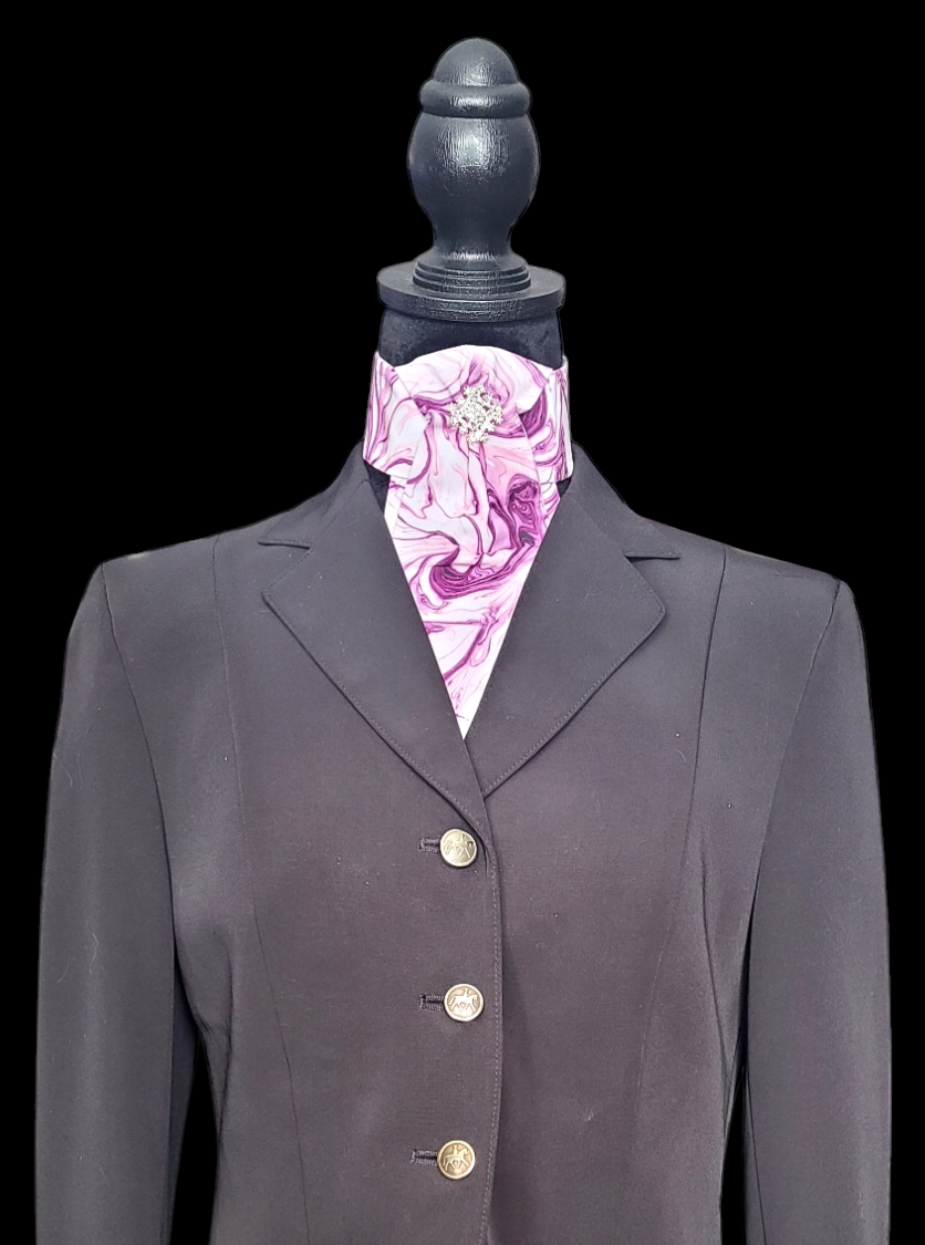 Thumbnail: PRE-TIED Dressage Stock Tie, Mauve swirl on white