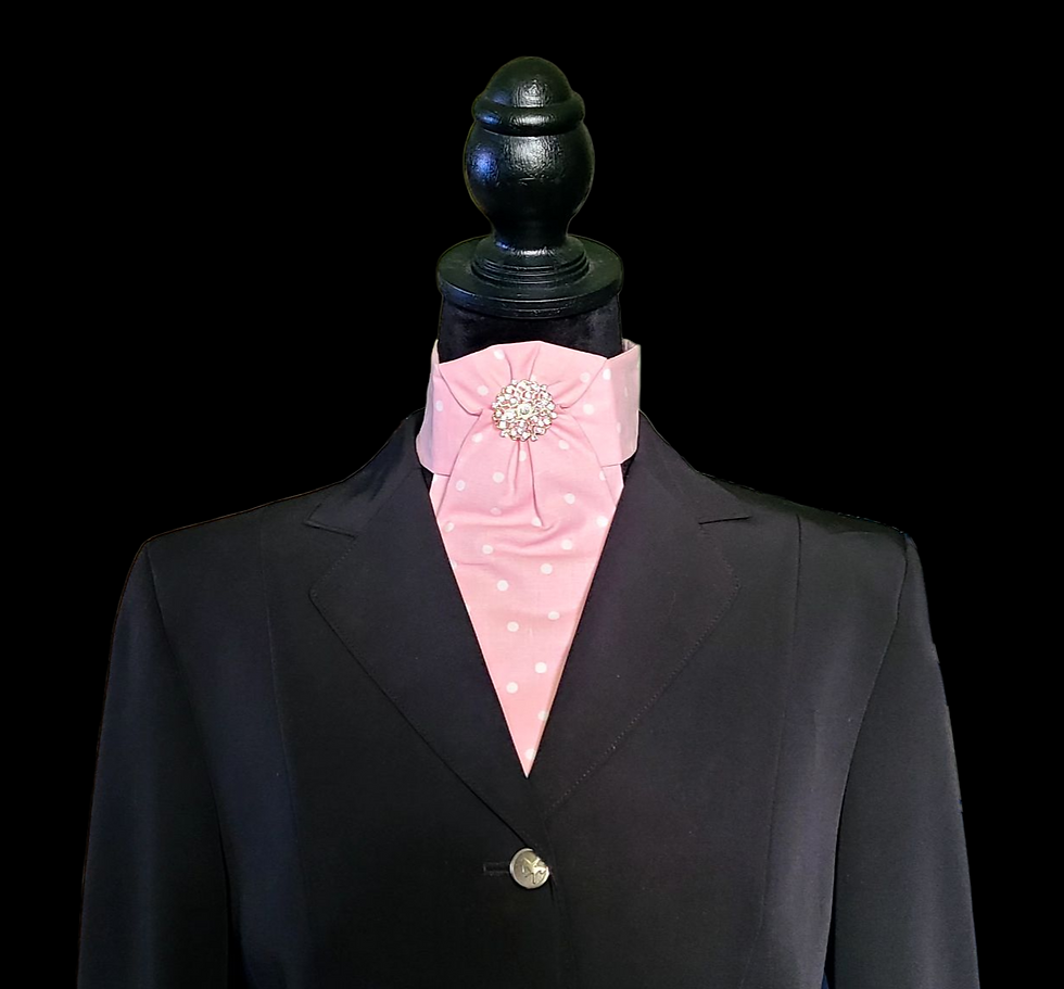 Thumbnail: PRE-TIED Dressage Stock Tie, Baby Pink Polkadots (One Left!)
