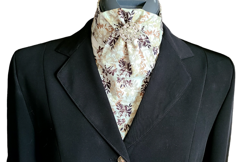 Thumbnail: PRE-TIED Dressage Stock Tie, Shades of brown, tan, grey, black leaves