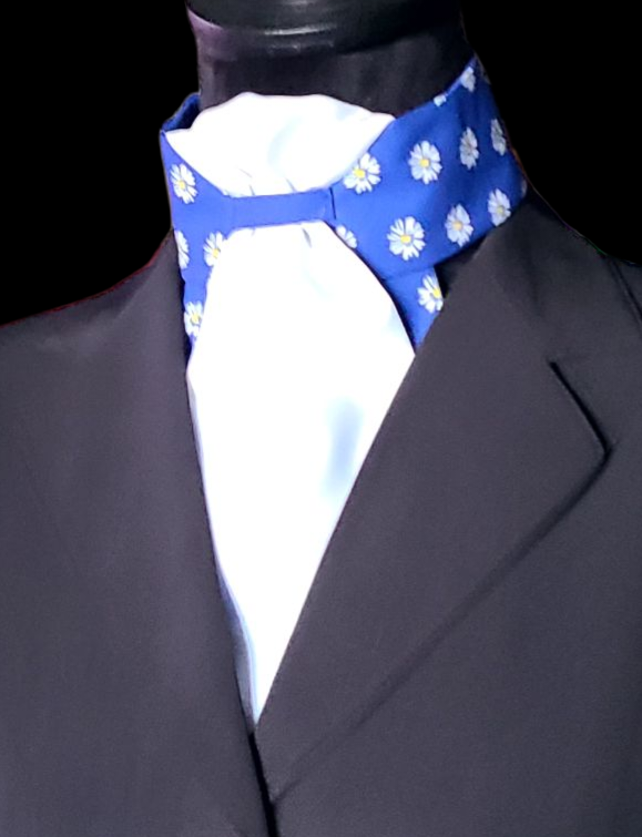 Thumbnail: PRE-TIED Dressage Stock Tie, Royal Blue & White Daisy