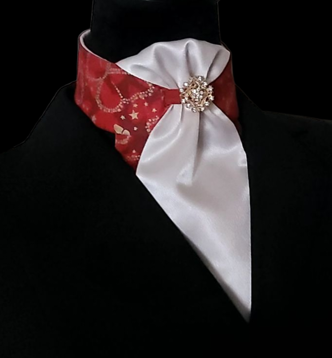 Thumbnail: PRE-TIED Dressage Stock Tie, Brick Red Butterflies