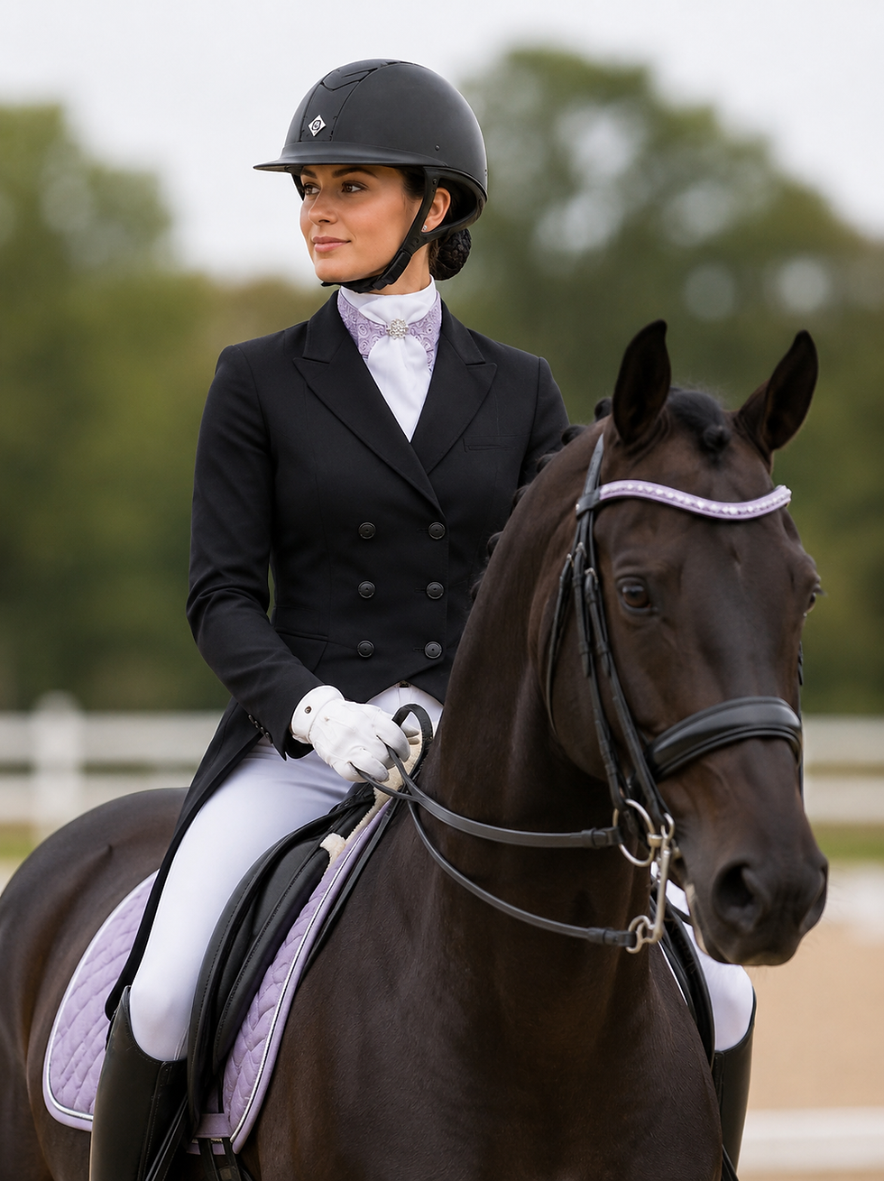 Thumbnail: PRE-TIED Dressage Stock Tie, Dark Plum Roses & Cream (Limited Edition!)