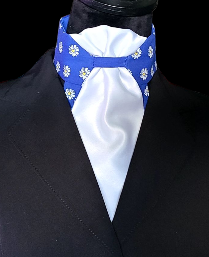 Thumbnail: PRE-TIED Dressage Stock Tie, Royal Blue & White Daisy