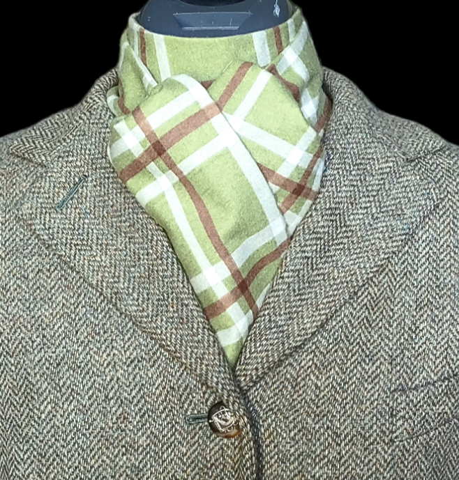 Thumbnail: TRADITIONAL Shaped Flannel Stock Tie, Green/Rust/White